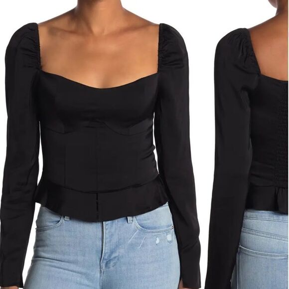 GOOD American long Sleeve Corset Top In Black Fits XL NWT NWOT
